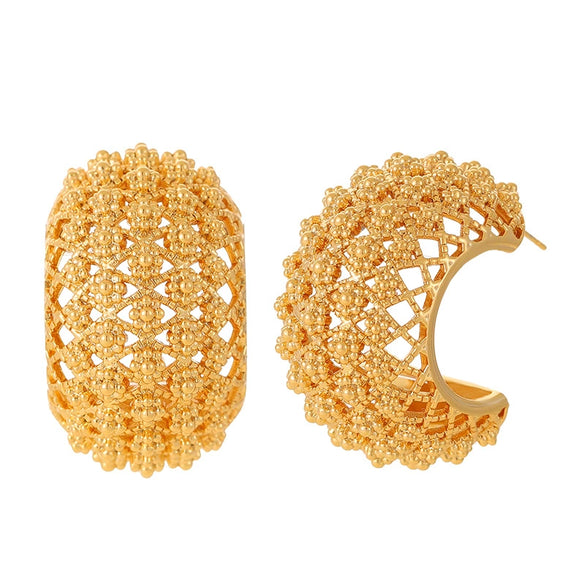 Goldplated Copper Hollowout Cshaped Statement Earrings For Women With Exaggerated Personalized Metal Design