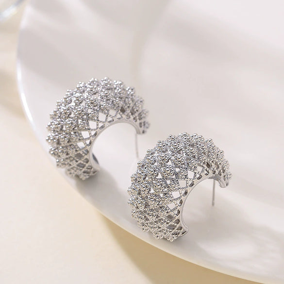 Goldplated Copper Hollowout Cshaped Statement Earrings For Women With Exaggerated Personalized Metal Design