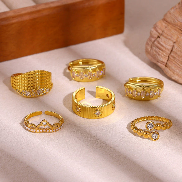 Goldplated Copper Zircon Geometric Wide Stripe Open Ring Exaggerated Minimalist Unisex Statement Jewelry