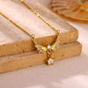 Goldplated Copper Zircon Star Angel Wing Pendant Necklace For Women Sweet Geometric Jewelry