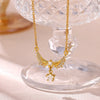Goldplated Copper Zircon Star Angel Wing Pendant Necklace For Women Sweet Geometric Jewelry