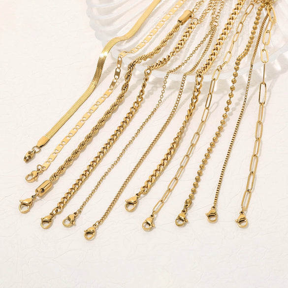 Goldplated Handmade Diy Trendy Bracelets With Snake Bone Chains Cuban Chains Bead Chains In Stainless Steel And Geometric Shape
