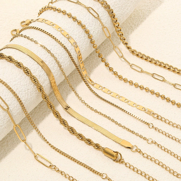 Goldplated Handmade Diy Trendy Bracelets With Snake Bone Chains Cuban Chains Bead Chains In Stainless Steel And Geometric Shape