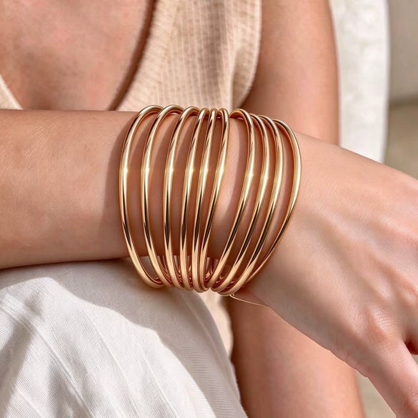Goldplated Iron Geometric Circle Stackable Bracelet Set Slim Smooth Fashion Jewelry Accessories Wholesale