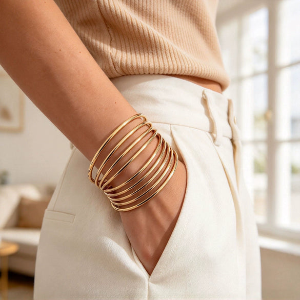 Goldplated Iron Geometric Circle Stackable Bracelet Set Slim Smooth Fashion Jewelry Accessories Wholesale