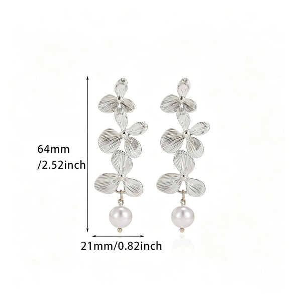 Goldplated Stainless Steel Floral Petal Tassel Stud Earrings For Women Elegant Botanical Statement Jewelry