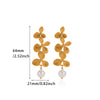 Goldplated Stainless Steel Floral Petal Tassel Stud Earrings For Women Elegant Botanical Statement Jewelry
