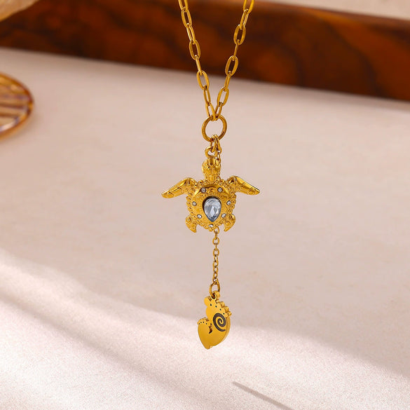 Goldplated Stainless Steel Oceaninspired Turtle Pendant Earrings And Geometric Animal Jewelry Set For Women