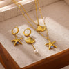 Goldplated Stainless Steel Oceaninspired Turtle Pendant Earrings And Geometric Animal Jewelry Set For Women