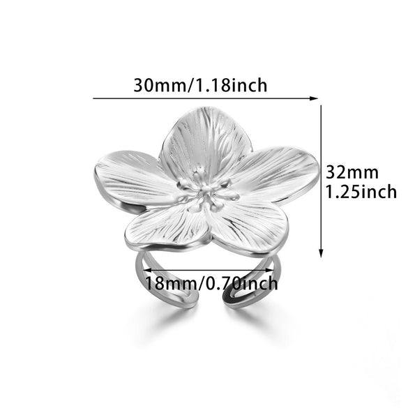 Goldplated Stainless Steel Open Doublelayer Flower Ring With Bright Zircon Details For Women