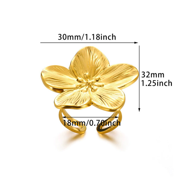 Goldplated Stainless Steel Open Doublelayer Flower Ring With Bright Zircon Details For Women