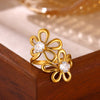 Goldplated Stainless Steel Open Doublelayer Flower Ring With Bright Zircon Details For Women