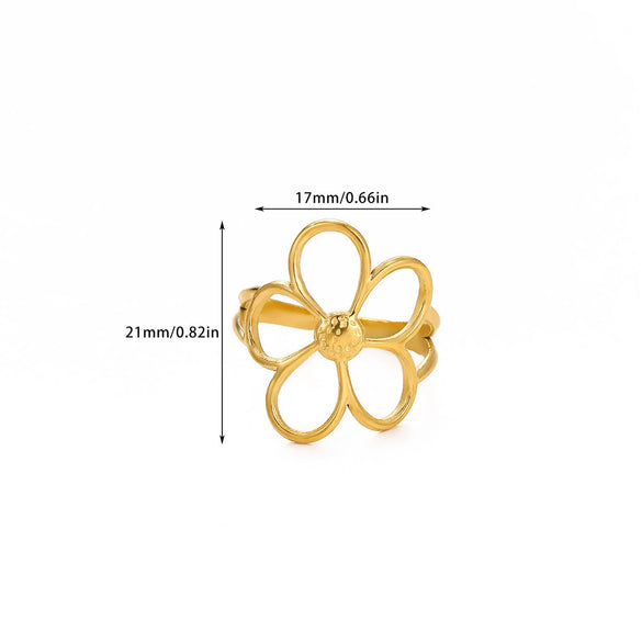 Goldplated Stainless Steel Open Doublelayer Flower Ring With Bright Zircon Details For Women