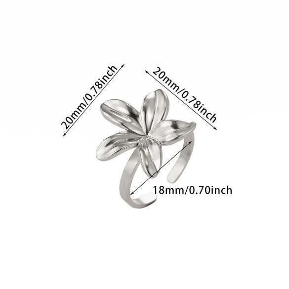 Goldplated Stainless Steel Open Doublelayer Flower Ring With Bright Zircon Details For Women