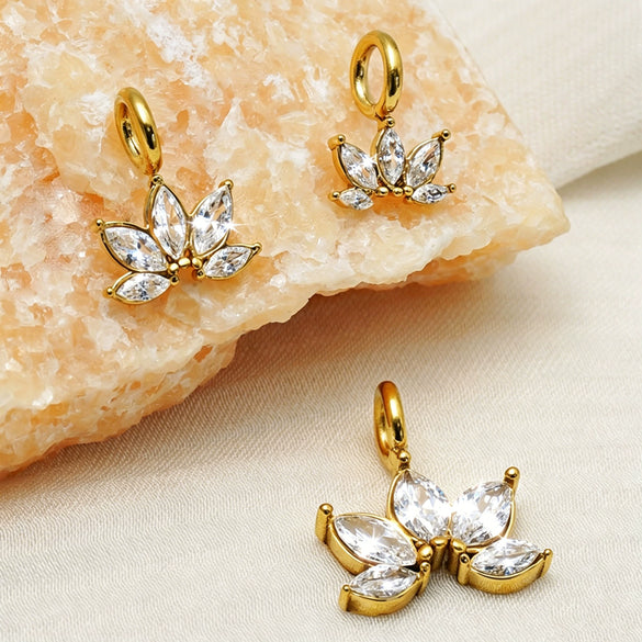 Goldplated Stainless Steel Petal Zircon Pendant Jewelry Accessory Simple And Stylish Diy Design