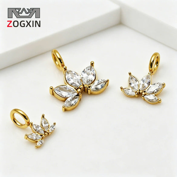 Goldplated Stainless Steel Petal Zircon Pendant Jewelry Accessory Simple And Stylish Diy Design