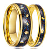 Goldplated Tungsten Steel Couple Rings With Starry Sky Gold Foil Inlay Minimalist Geometric Unisex Bands Wholesale