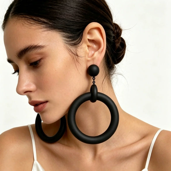 Goldtone Oversized Round Hoop Earrings For Women Electroplated Iron Alloy Geometric Statement Jewelry With Stainless Steel Posts