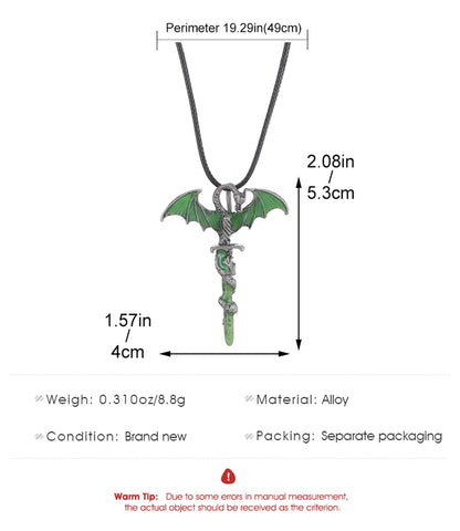 Gothic Bat Dragon Alloy Unisex Pendant Necklace