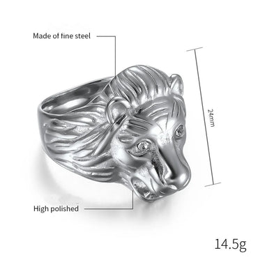 Gothic Cool Style Lion 304 Stainless Steel Inlay Rhinestones 18K Gold Plated Men'S Rings