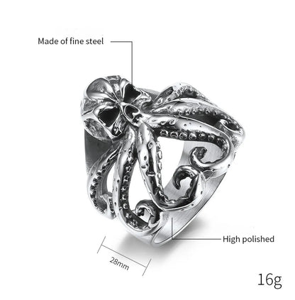 Gothic Cool Style Octopus Skull 304 Stainless Steel Men'S Rings