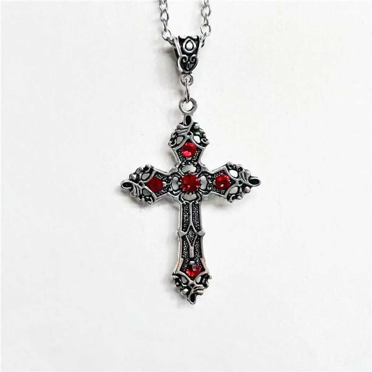 Gothic Cross Alloy Inlay Zircon Women'S Pendant Necklace