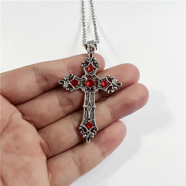 Gothic Cross Alloy Inlay Zircon Women'S Pendant Necklace