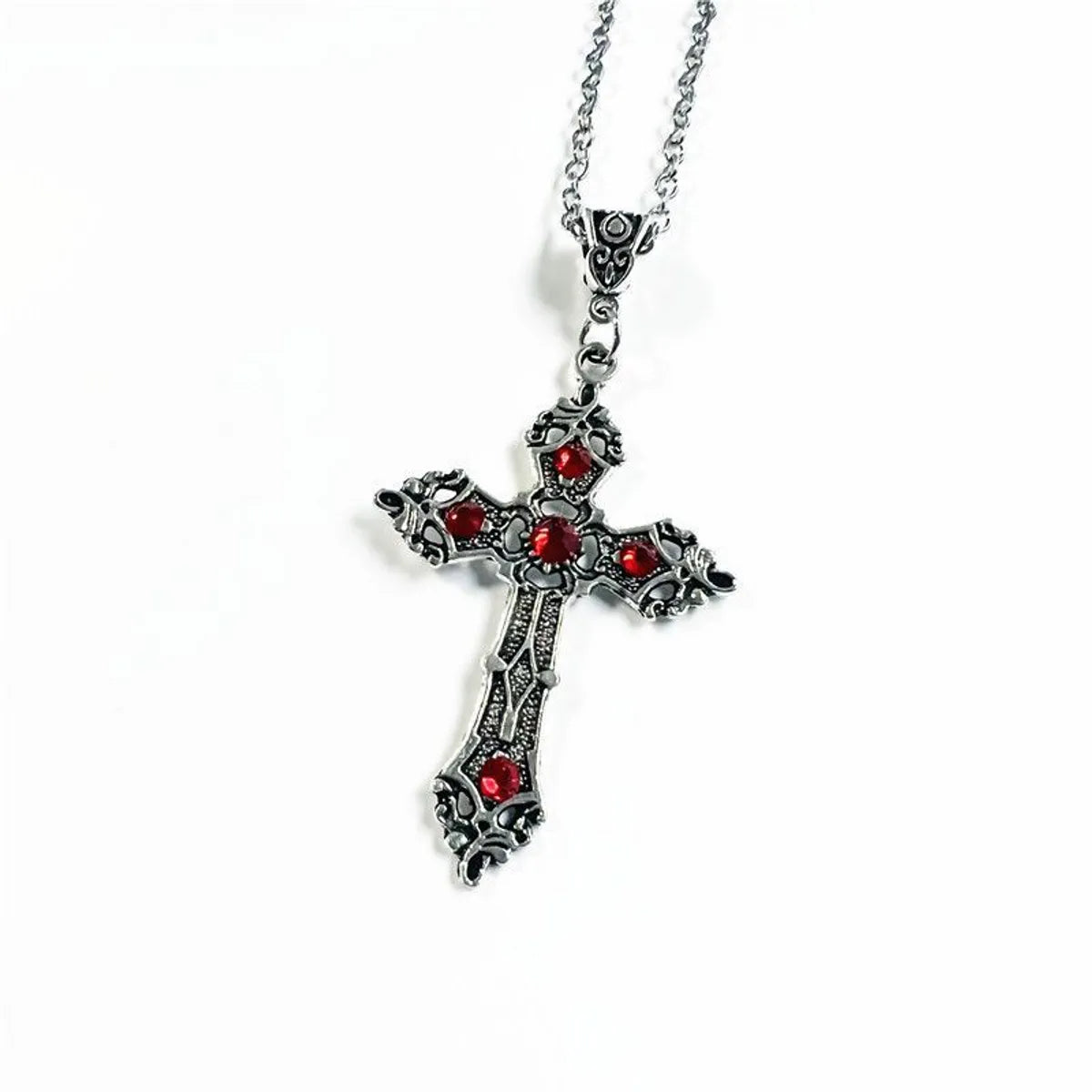 Gothic Cross Alloy Inlay Zircon Women'S Pendant Necklace