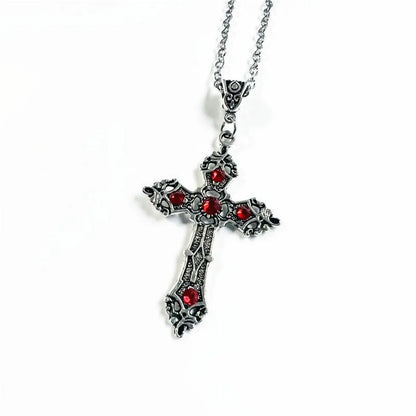 Gothic Cross Alloy Inlay Zircon Women'S Pendant Necklace