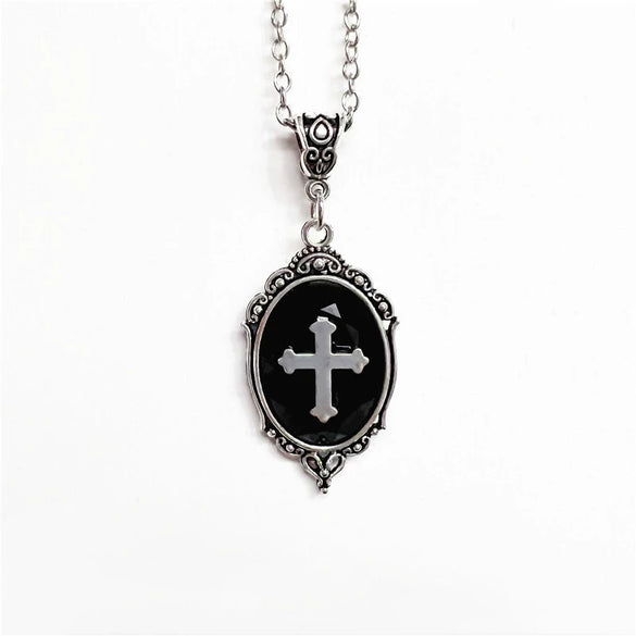 Gothic Cross Pendant Embossed Crystal Alloy Cross Necklace For Unisex