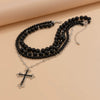 Gothic Dark Acrylic Beads And Alloy Cross Pendant Necklace For Women With Electroplating Treatment