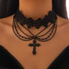 Gothic Dark Style Women's Alloy And Artificial Crystal Beaded Tassel Collar Necklace With Cross And Heart Shape Electroplated