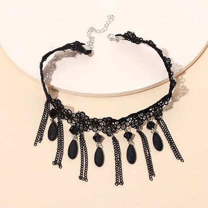 Gothic Dark Tassel Lace Choker