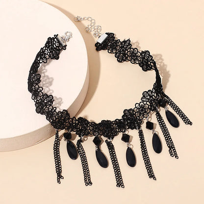 Gothic Dark Tassel Lace Choker