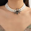 Gothic Dark Wind Simulation Spider Imitation Pearl Alloy Pendant Women's Multi Layer Clavicle Chain Necklace With Ball Chain