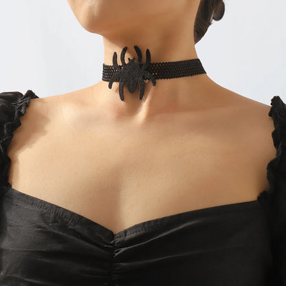 Gothic Exaggerated Streetwear Rose Spider Plastic Cloth Iron Lace Halloween Women's Choker