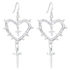 Gothic Handmade Zinc Alloy Heart And Cross Drop Pendant Rivet Punk Women's Earrings