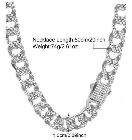 Gothic Hip-Hop Punk Chain Necklace Zinc Alloy Three-Dimensional Diamond Rhinestones Unisex Necklace