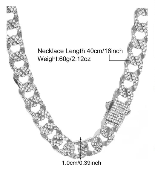 Gothic Hip-Hop Punk Chain Necklace Zinc Alloy Three-Dimensional Diamond Rhinestones Unisex Necklace