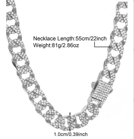 Gothic Hip-Hop Punk Chain Necklace Zinc Alloy Three-Dimensional Diamond Rhinestones Unisex Necklace