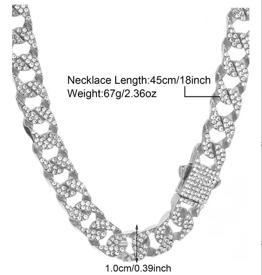 Gothic Hip-Hop Punk Chain Necklace Zinc Alloy Three-Dimensional Diamond Rhinestones Unisex Necklace