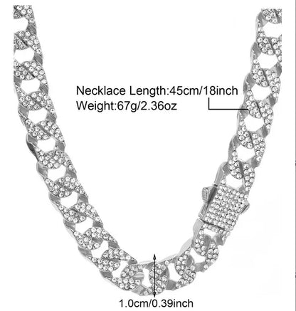 Gothic Hip-Hop Punk Chain Necklace Zinc Alloy Three-Dimensional Diamond Rhinestones Unisex Necklace