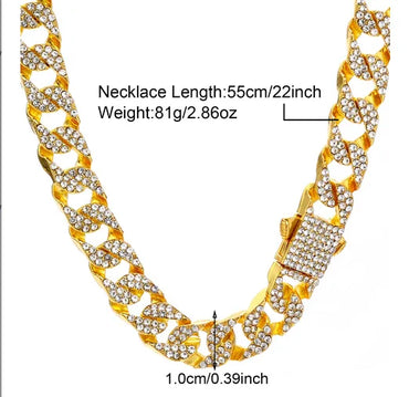 Gothic Hip-Hop Punk Chain Necklace Zinc Alloy Three-Dimensional Diamond Rhinestones Unisex Necklace