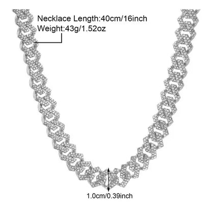 Gothic Hip-Hop Punk Chain Necklace Zinc Alloy Three-Dimensional Diamond Rhinestones Unisex Necklace