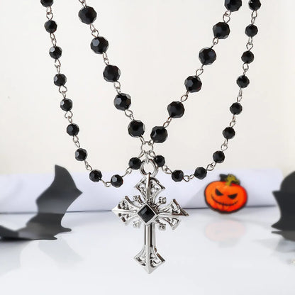 Gothic Hip-Hop Retro Cross Alloy Glass Iron Wholesale Double Layer Necklaces