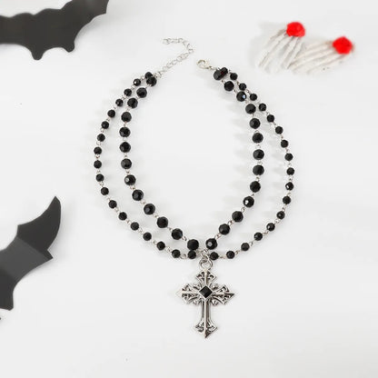 Gothic Hip-Hop Retro Cross Alloy Glass Iron Wholesale Double Layer Necklaces