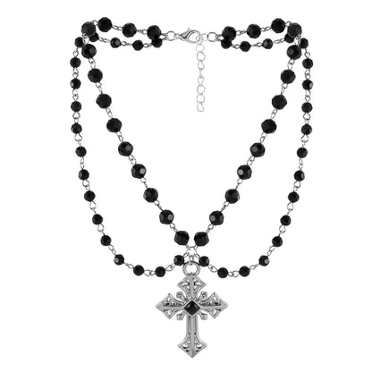 Gothic Hip-Hop Retro Cross Alloy Glass Iron Wholesale Double Layer Necklaces