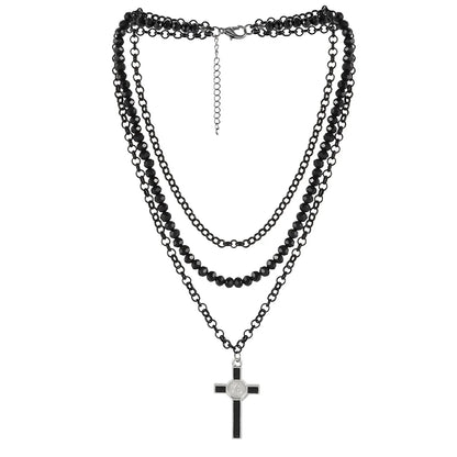 Gothic Hip-Hop Retro Cross Alloy Plastic Iron Wholesale Three Layer Necklace