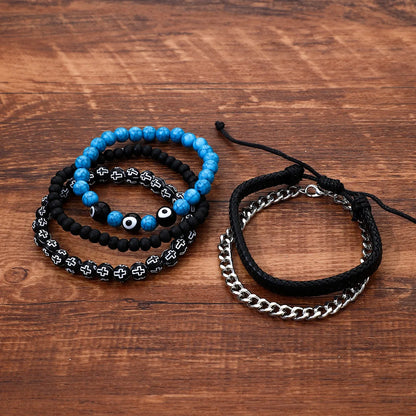 Gothic Hip-Hop Rock Round Devil'S Eye Stone Iron Beaded Men'S Bracelets