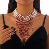 Gothic Imitation Pearl Crystal Tassel Necklace Geometric Style